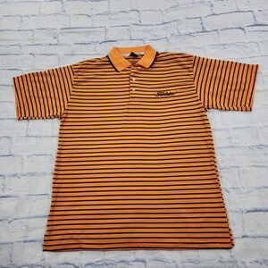 Titleist Polo Shirt Mens Large Orange Black Striped Good Golf Pique Logo
